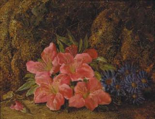 Vincent Clare - A still life of spring flowers on a mossy bank