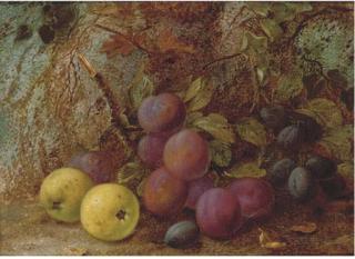 Vincent Clare - Plums, damsons and apples, on a mossy bank