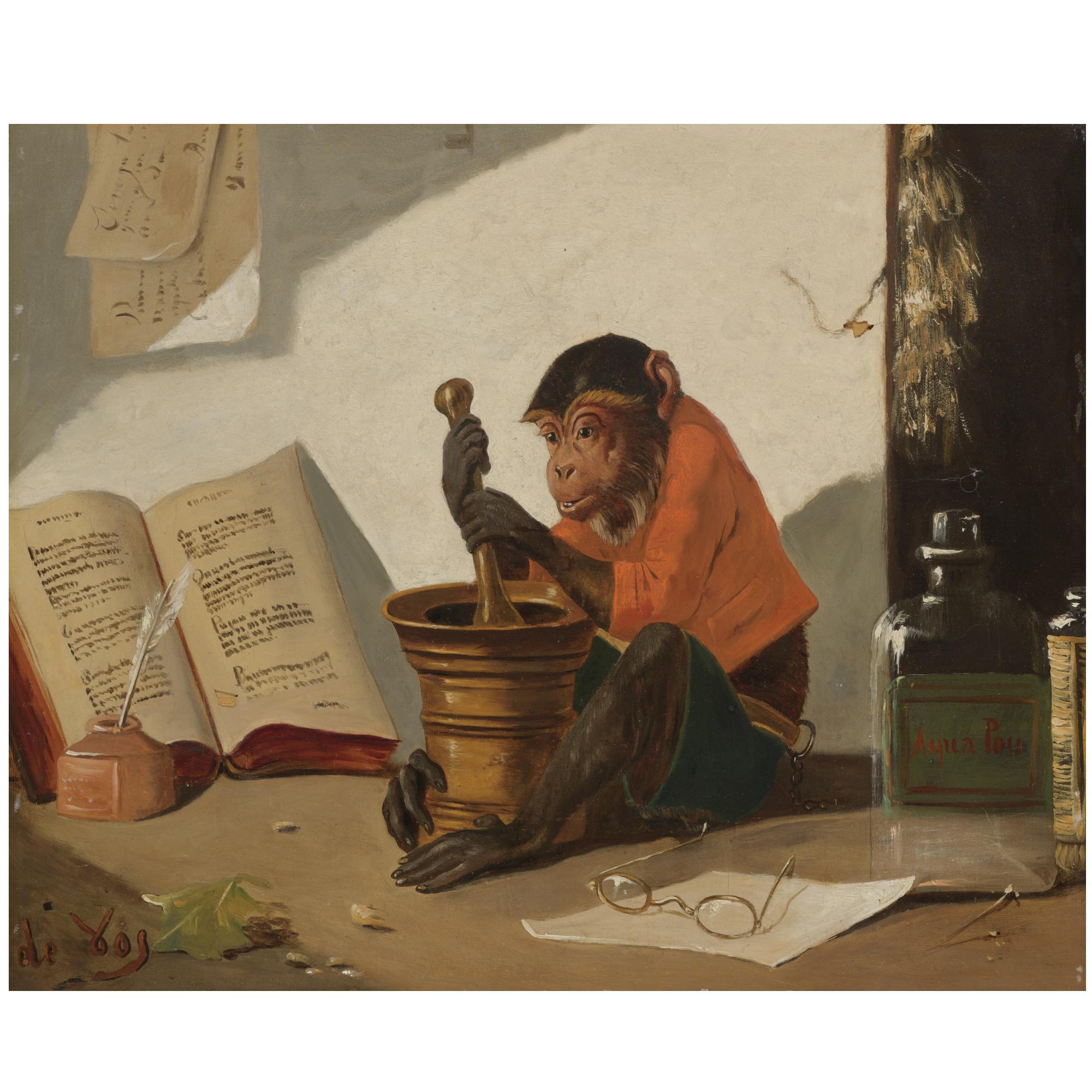 Vincent de Vos - A Singerie Scene With A Simeon Alchemist