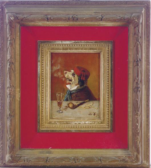 Vincent de Vos - A Terrier Smoking A Pipe; And Four Companion Paintings