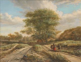 Vincent Jansz. Van Der Vinne - A Dune Landscape With Figures On A Path