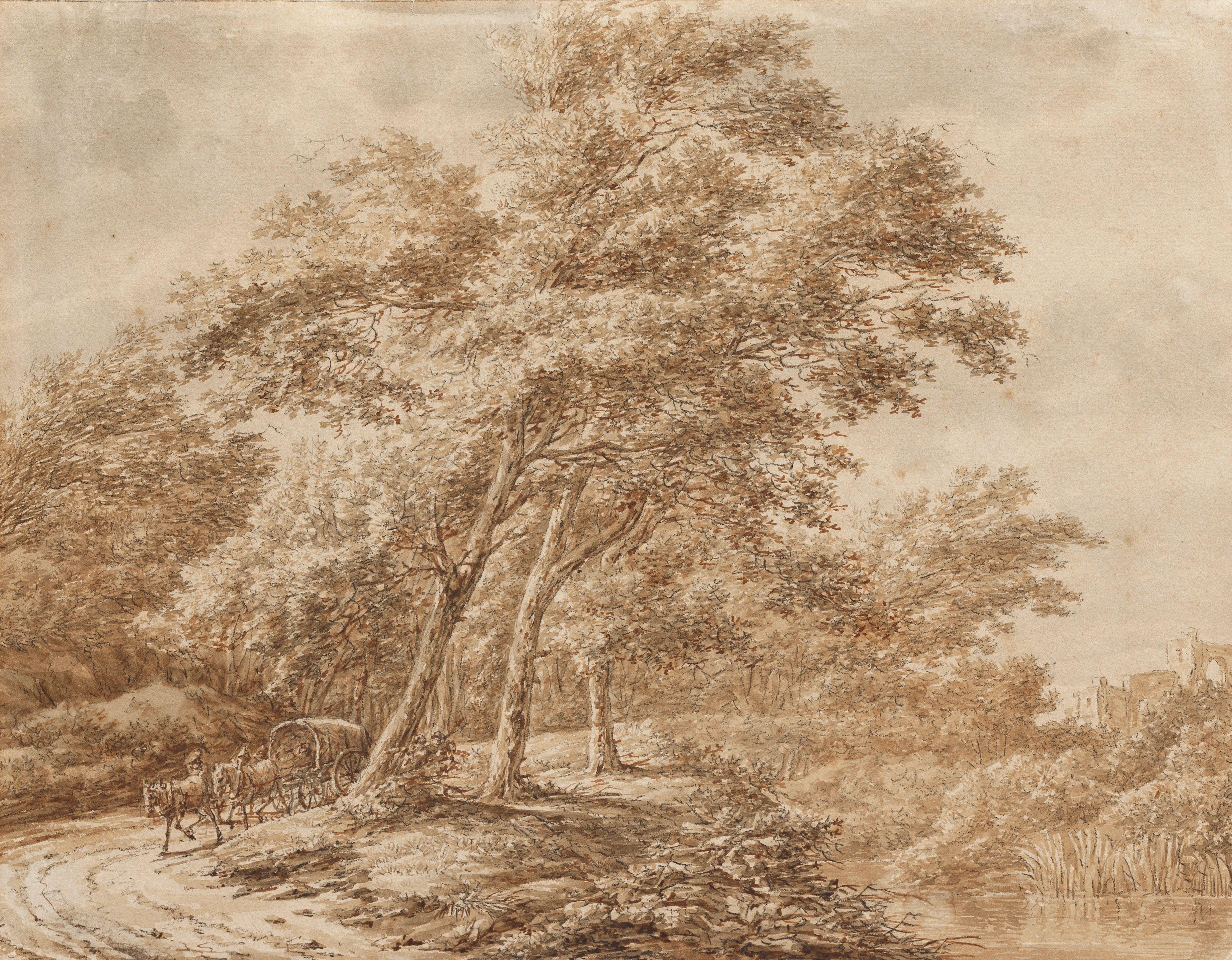 Vincent Jansz. Van Der Vinne - A Wooded Landscape With A Horse And Cart Unframed