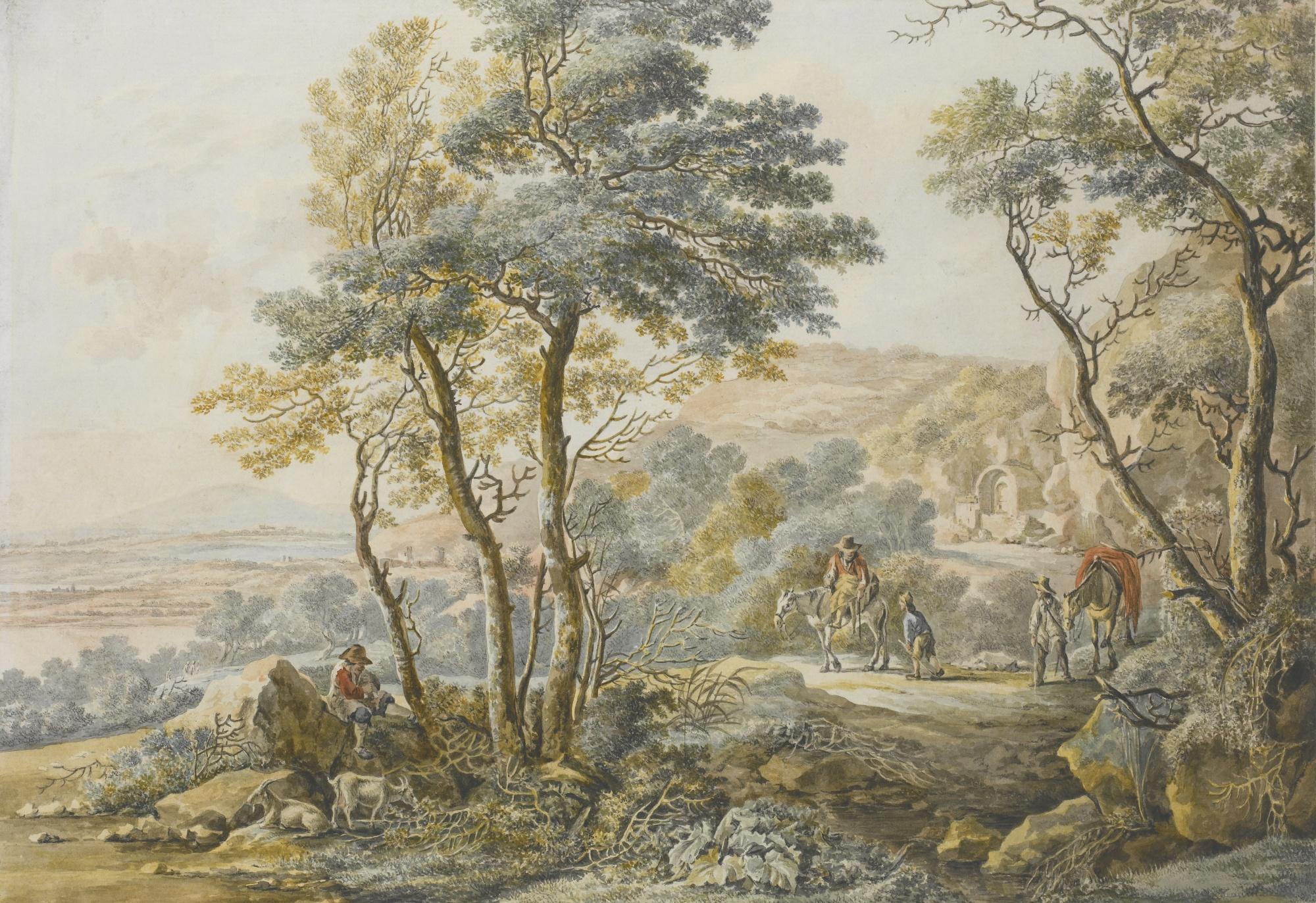 Vincent Jansz. Van Der Vinne - Italianate Landscape With Travellers, After Jan Both