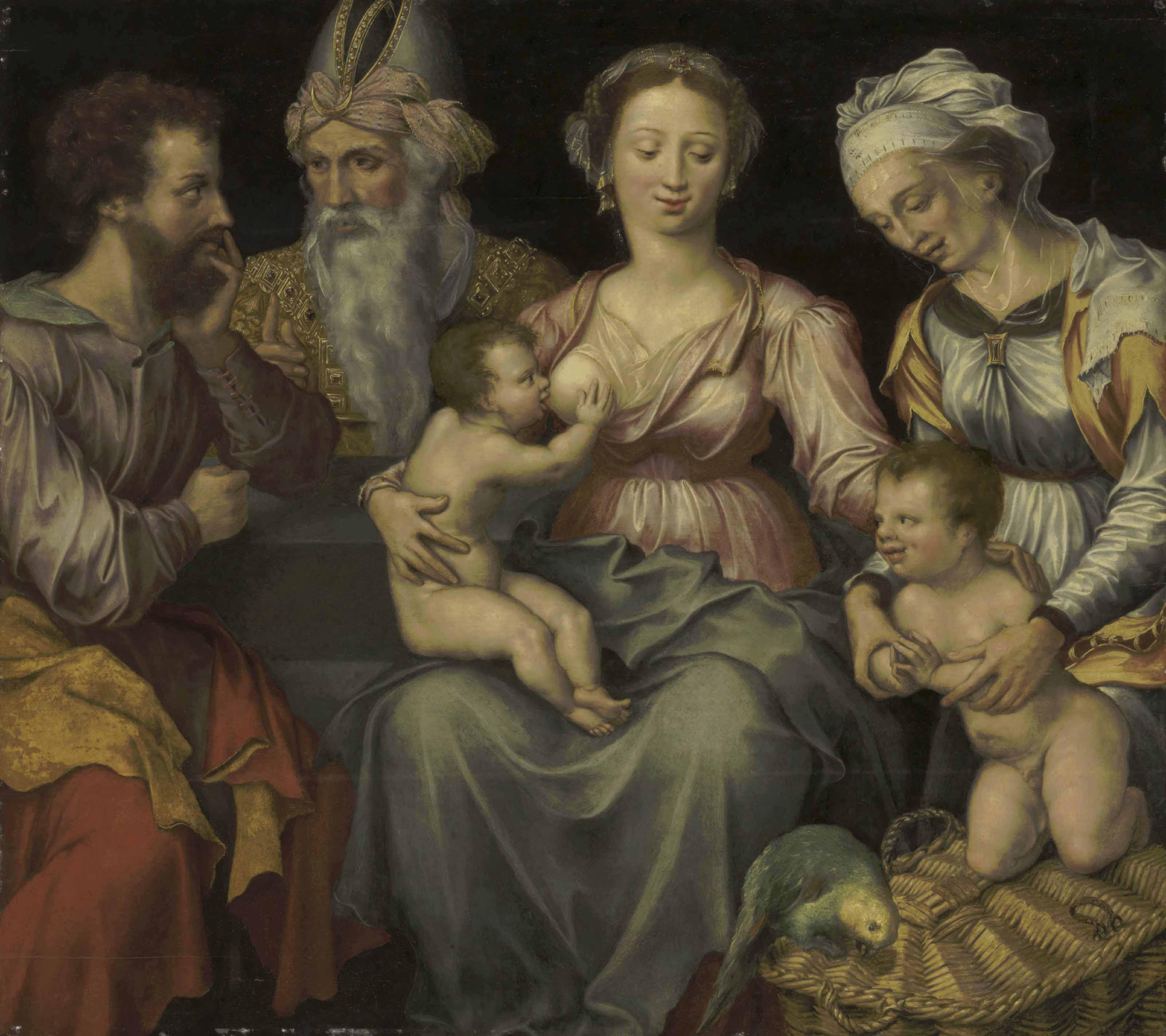 Vincent Sellaer - The Holy Family With Saint John The Baptist, Saint Elizabeth And Zacharias