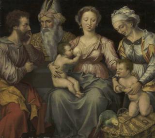 Vincent Sellaer - The Holy Family With Saint John The Baptist, Saint Elizabeth And Zacharias