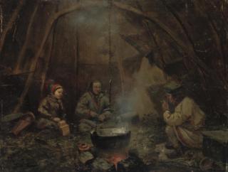 Vincent Stoltenberg Lerche - A Lapp family cooking dinner in a goahti, Lapland