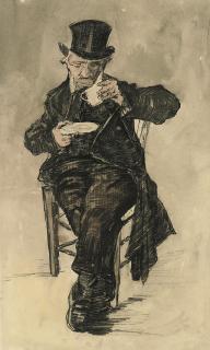 Vincent Van Gogh - Orphan Man with a Top Hat Drinking a Cup of Coffee