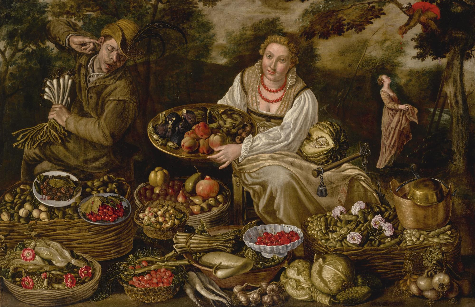 Vincenzo Campi - A Fruit And Vegetable Seller, Surrounded By Her Wares