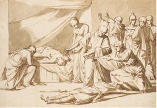 Vincenzo Camuccini - Roman senators and women discovering two corpses, soldiers arresting the murderers to the right