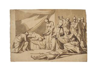 Vincenzo Camuccini - Roman senators and women mourning a dead couple, soldiers arresting the murderers to the right