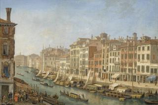 Vincenzo Chilone - Venice, View Along A Canal With Gondolas And Figures At A Fish Market