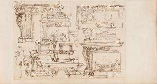 Vincenzo Dandini - 2 Bll.: Entwurf für eine Deckendekoration – Kamineinfassungen