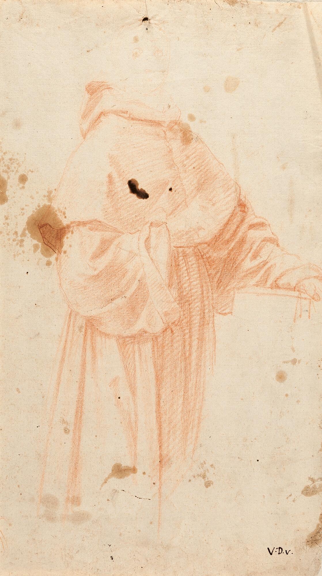 Vincenzo Dandini - 2 Bll.: Studie zu einem knienden Geistlichen – Draperiestudie