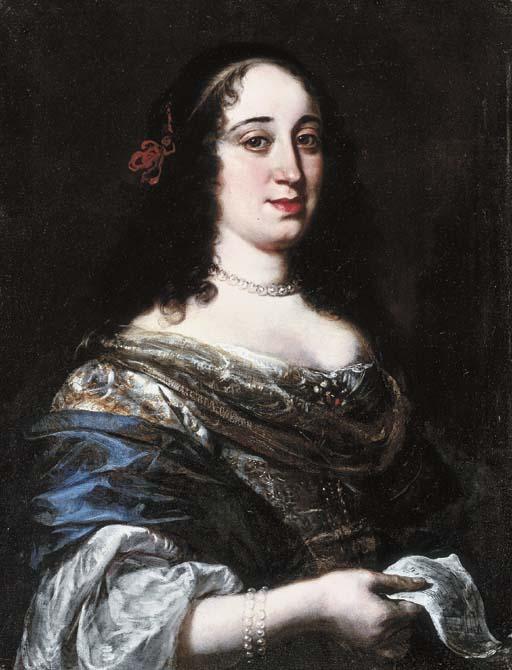 Vincenzo Dandini - Portrait of a lady, said to be Vittoria della Rovere, half-length, in a blue and white dress, holding a sheet of music