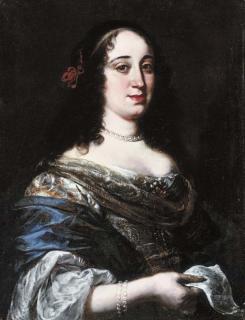 Vincenzo Dandini - Portrait of a lady, said to be Vittoria della Rovere, half-length, in a blue and white dress, holding a sheet of music