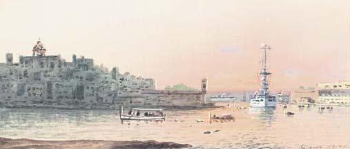 Vincenzo d\'Esposito - Grand Harbour, Valetta, Malta (Illustrated); And Fishing Boats Off Valetta Harbour, Malta
