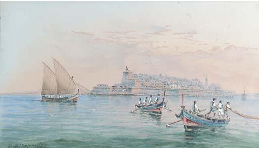 Vincenzo D\'Esposito - Valetta harbour, Malta; and another view of the Maltese harbour (illustrated)