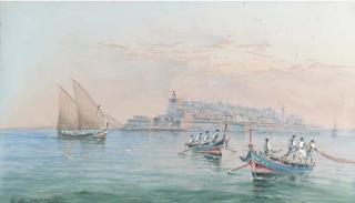 Vincenzo D\'Esposito - Valetta harbour, Malta; and another view of the Maltese harbour (illustrated)