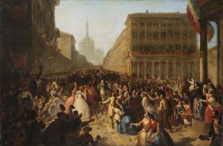 Vincenzo Giacomelli - Vittorio Emanuele II e Napoeone III sul C.so Vittorio Emanuele