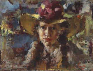 Vincenzo Irolli - Portrait Of A Young Lady With A Hat