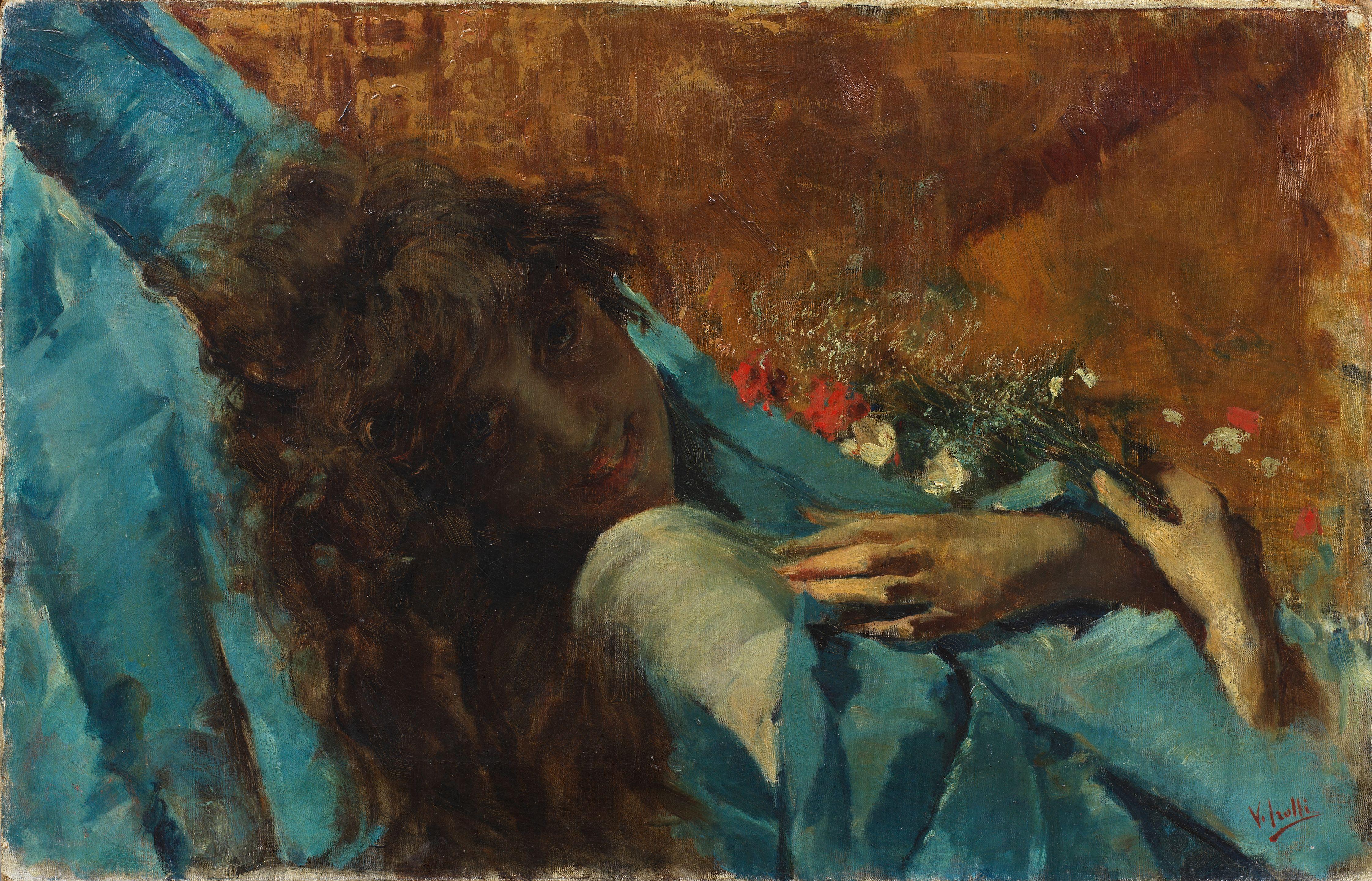 Vincenzo Irolli - Ritratto di fanciulla con mazzo di fiori