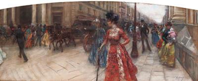 Vincenzo Migliaro - A bustling street scene, London