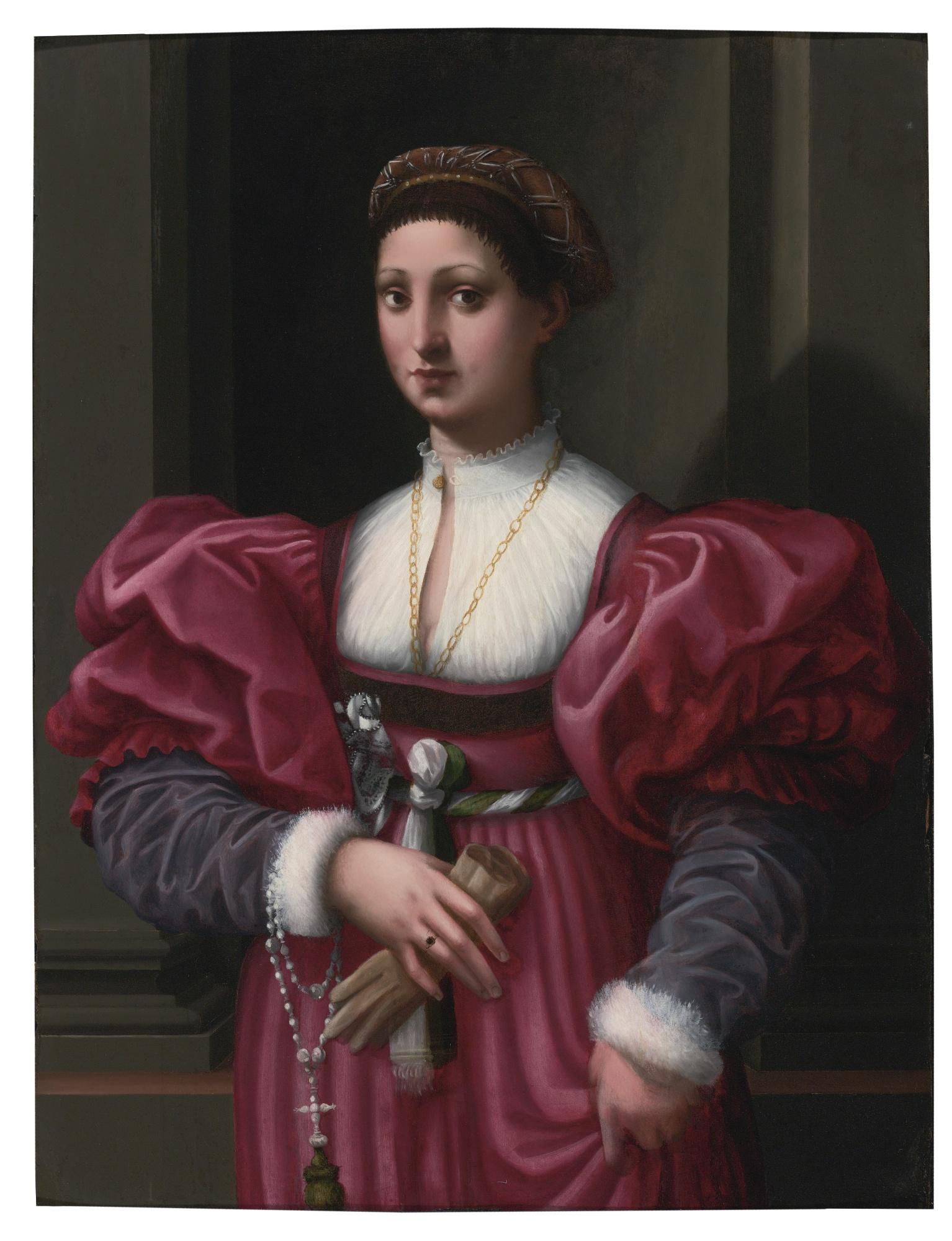 Vincenzo Tamagni - Portrait Of A Lady In A Crimson Dress