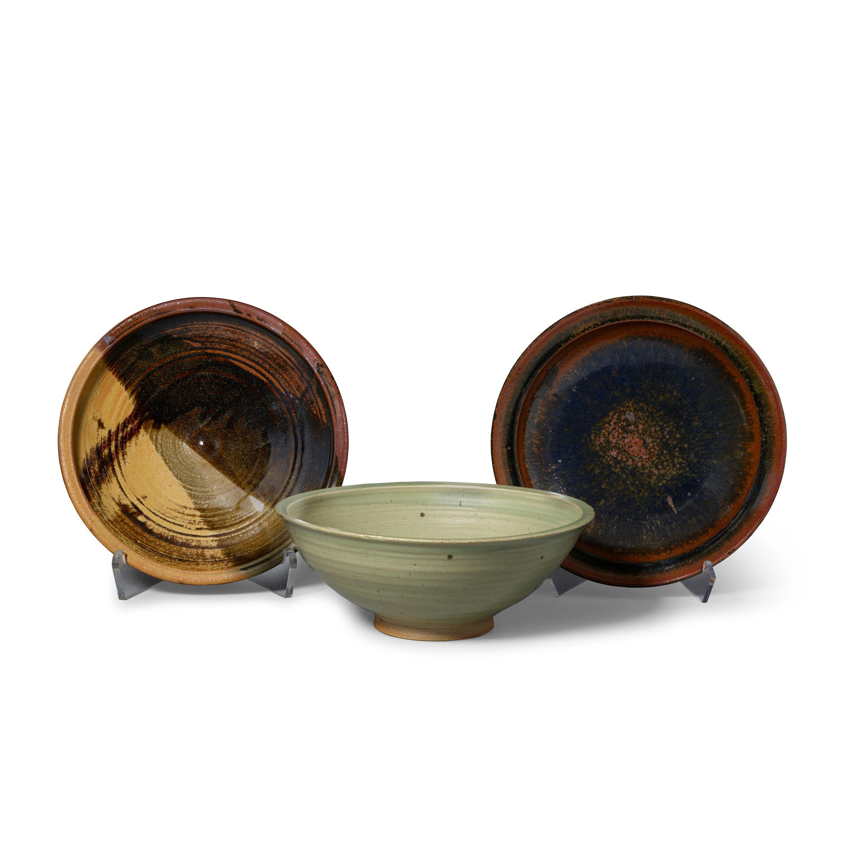 Viola Frey - Brown Glaze Plate, Celadon Bowl and Brown Glaze Plate