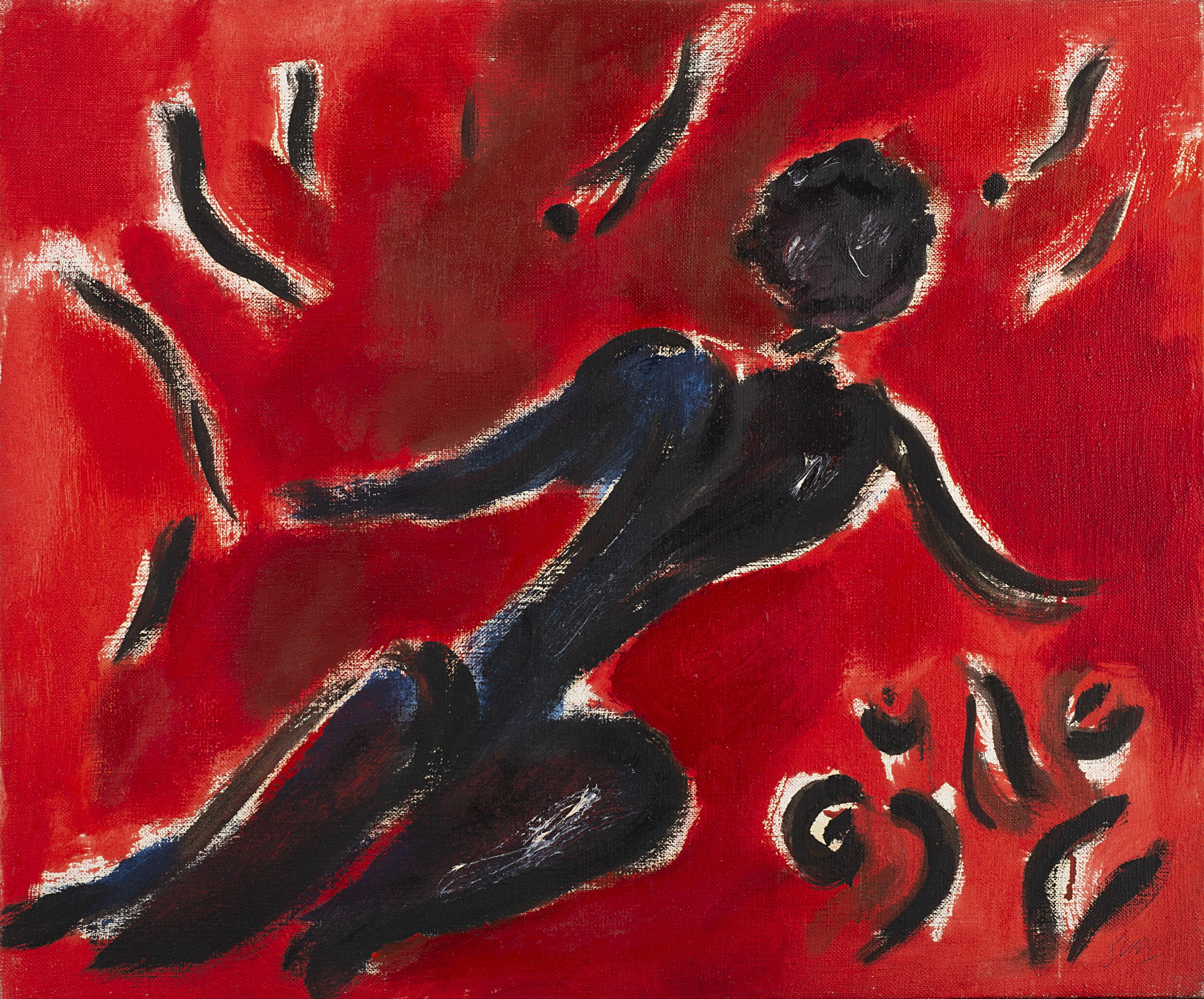 Virgilio Guidi - Figura su sfondo rosso