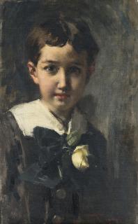 Virgilio Ripari - Bimbo con grembiule e rosa bianca