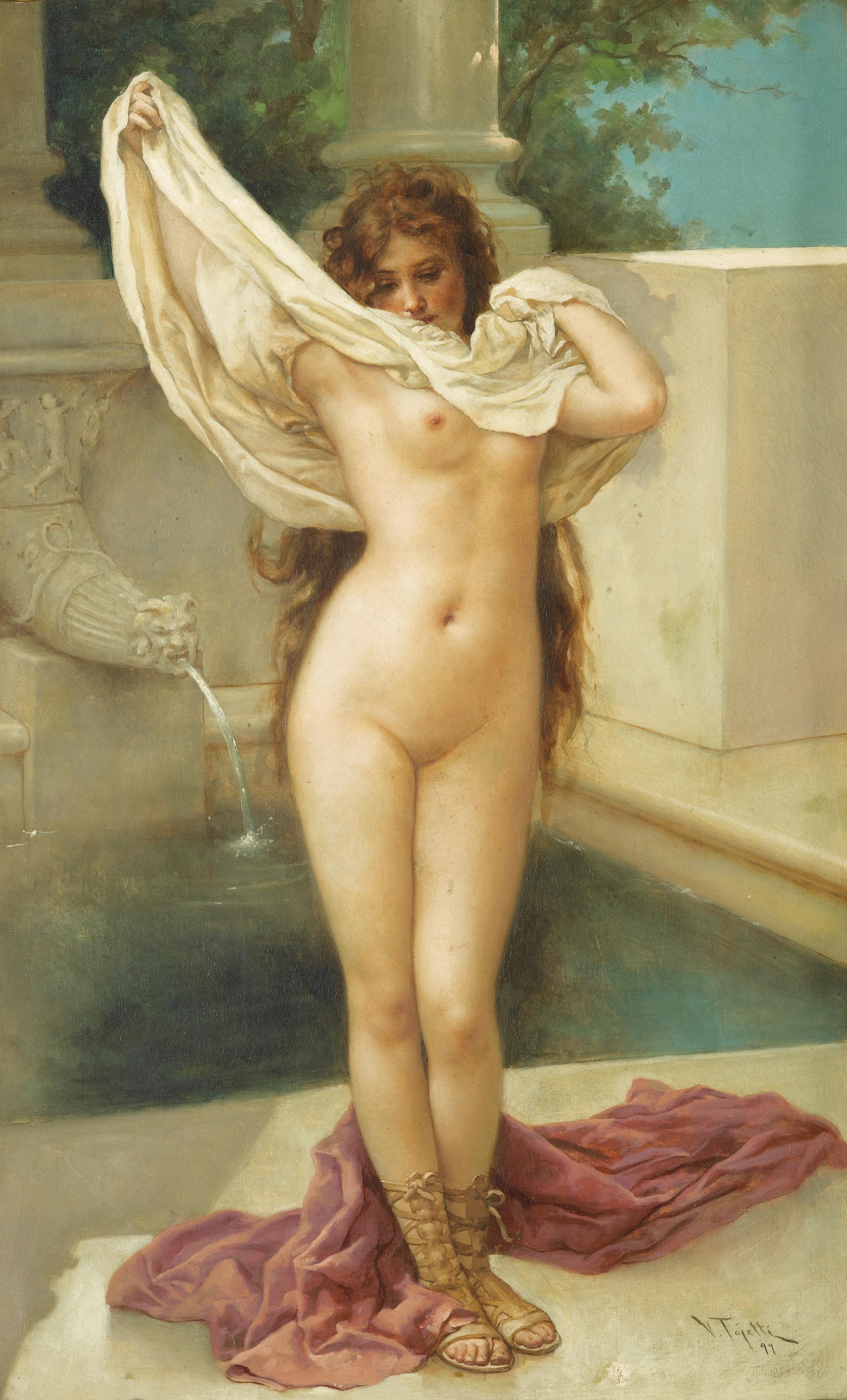 Virgilio Tojetti - L\'Heure Du Bainvirgilio Tojetti ; Bath Time ; Signed And Dated \'97 Lower Right ; Oil On Canvas