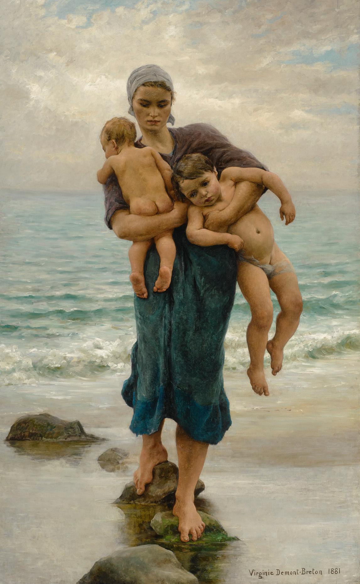 Virginie Demont-Breton - French Femme De Pêcheur Venant De Baigner Ses Enfants 