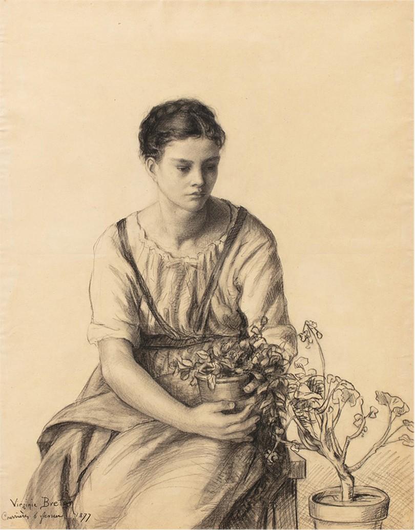 Virginie Elodie Demont-Breton - Jeune fille au géranium