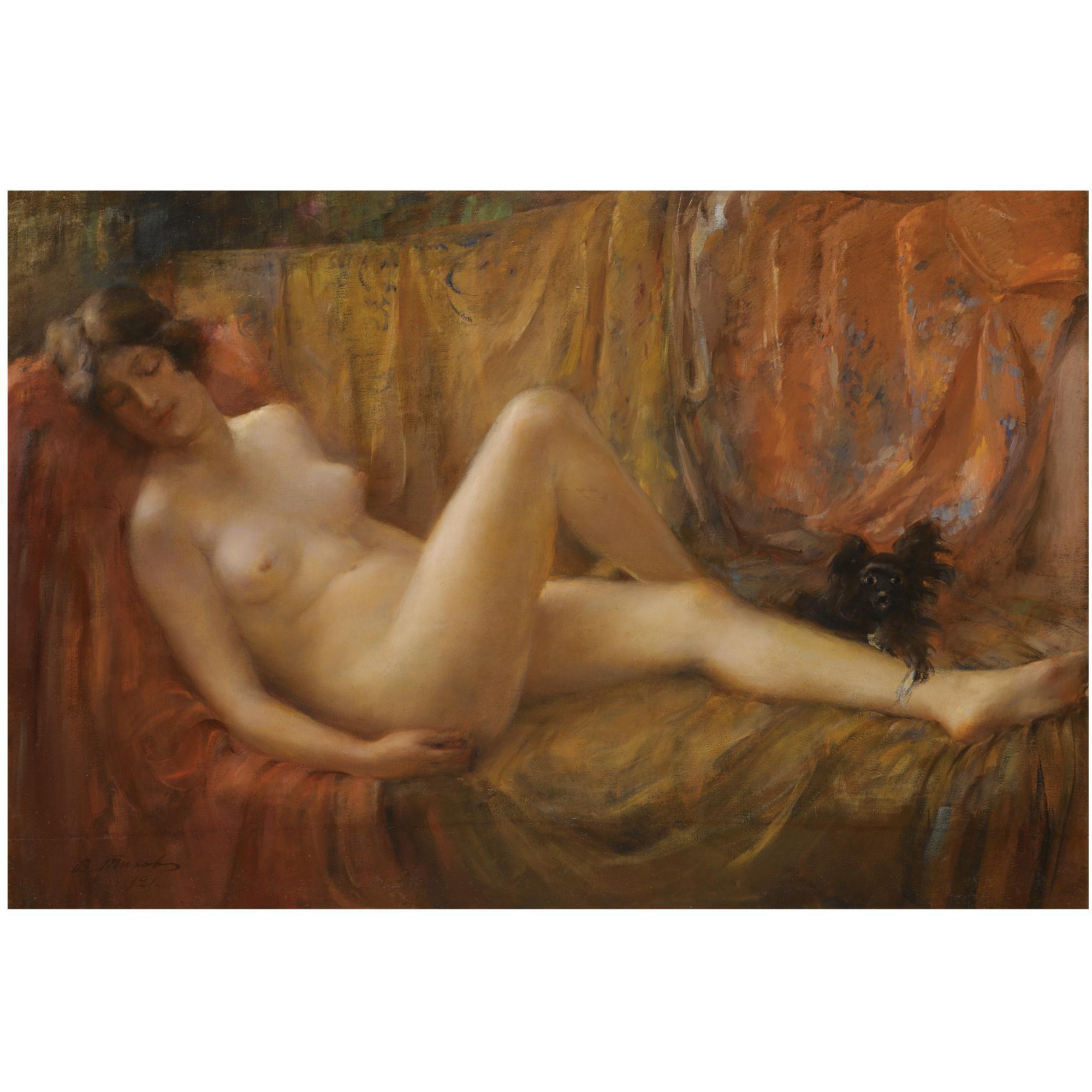 Vitaly Gavrilovich Tikhov - Nude With A Dog