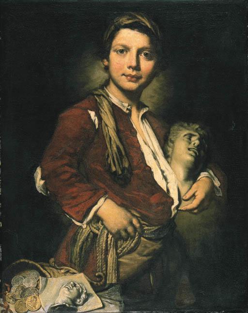 Vittore Ghislandi - Portrait Of A Young Sculptor, Three-Quarter-Length, Holding A Bust