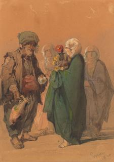 Vittorio Amadeo Preziosi - The wine seller. Together with three similar watercolours by the same hand.