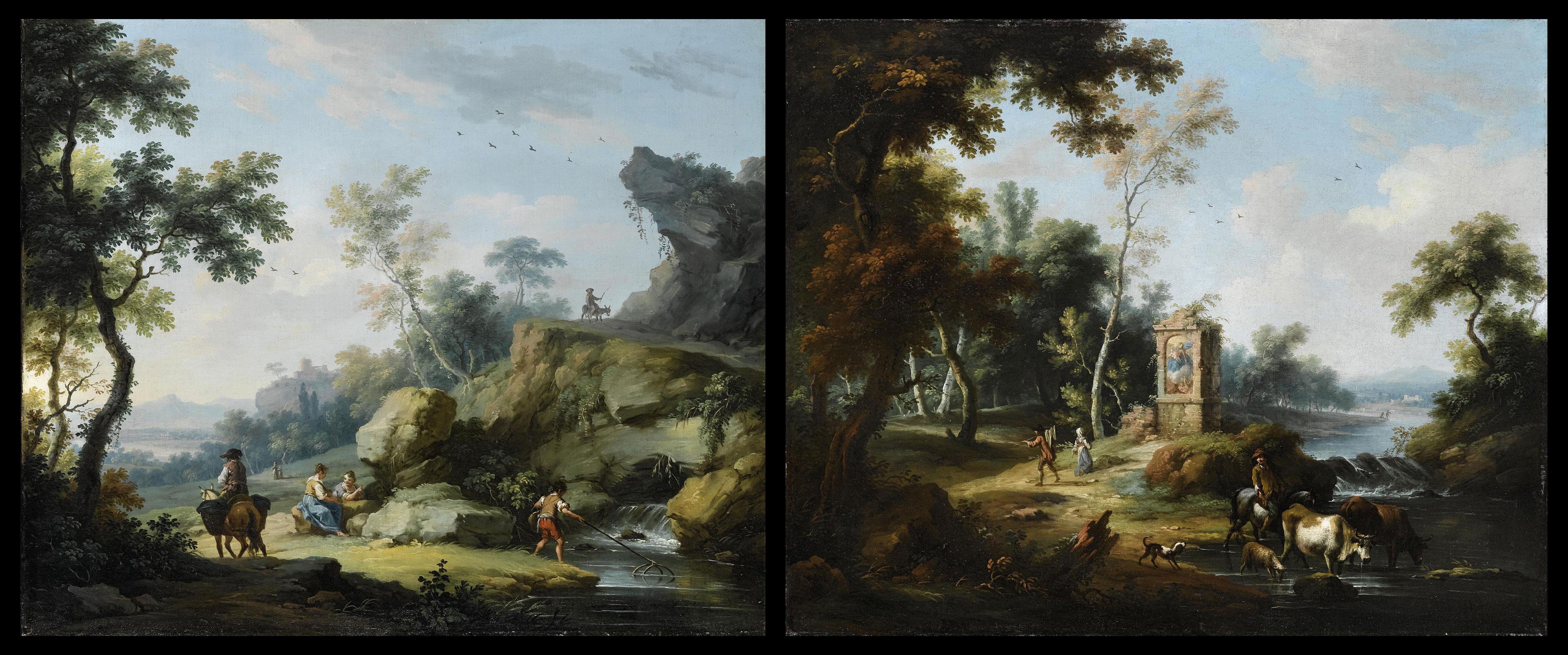 Vittorio Amedeo Cignaroli - Paesaggio con figure e animali