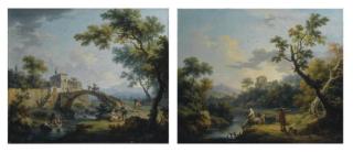 Vittorio Amedeo Cignaroli - Paesaggio fluviale con ponte e viandanti; e Paesaggio fluviale con viandanti