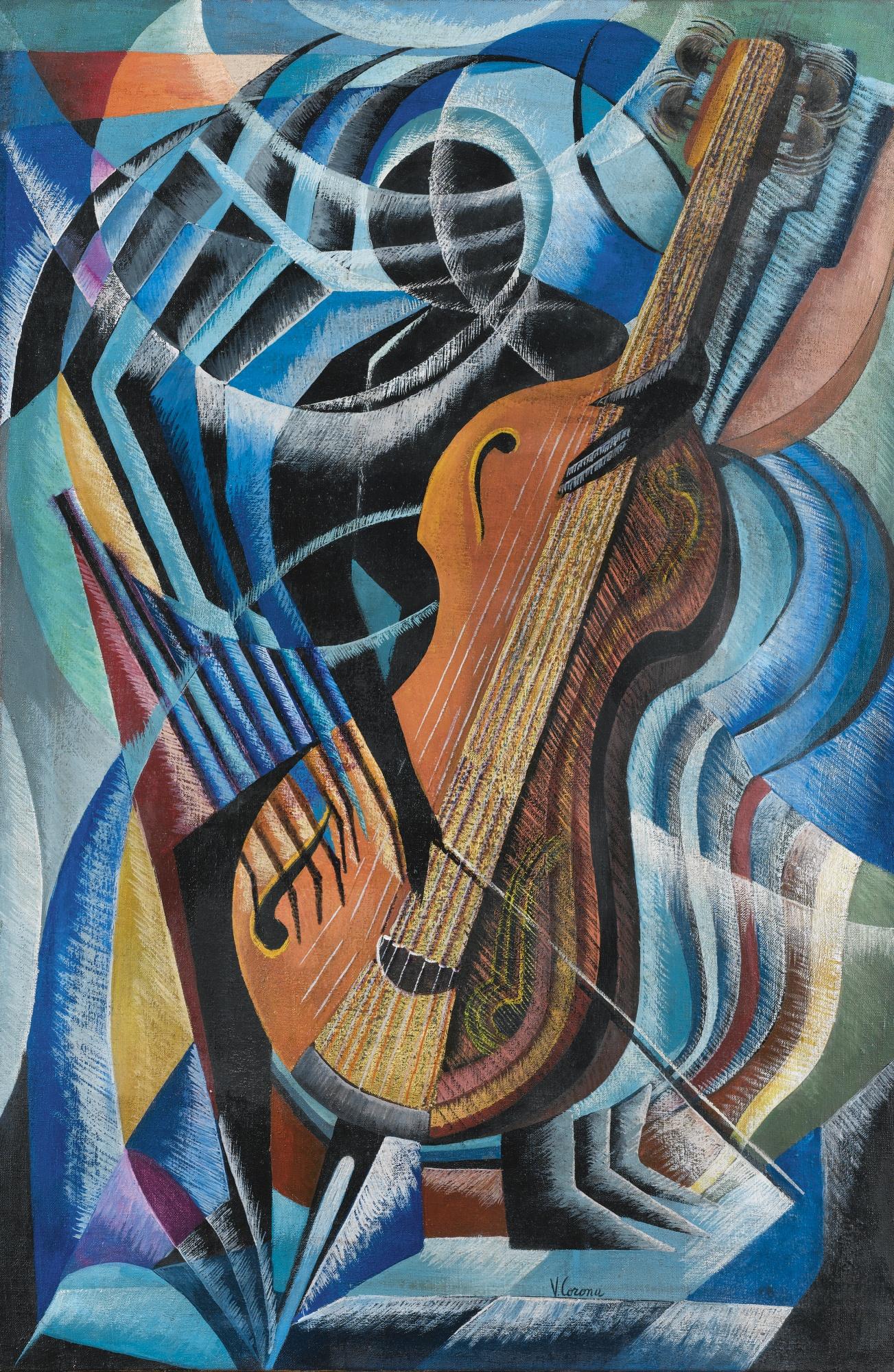 Vittorio Corona - Suonatore Di Contrabassomixed Technique On Canvas. Executed In 1920