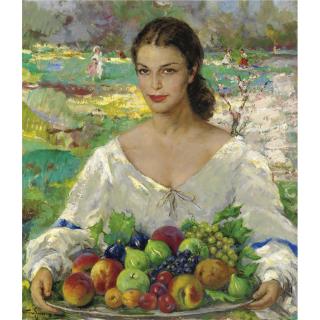 Vittorio Gussoni - Giovane Donna Con Vassoio Di Frutta
