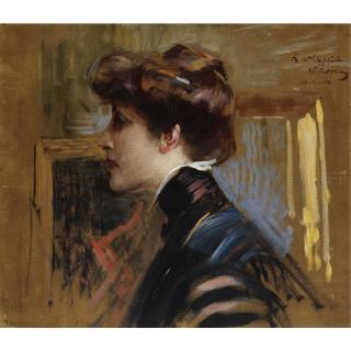 Vittorio Matteo Corcos - Italian Portrait Of Madame Capiello (Interior Sketch Verso)