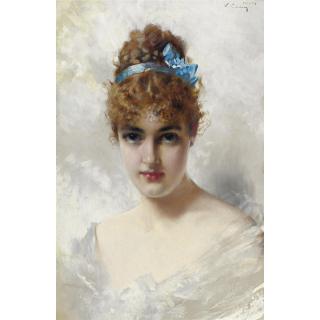 Vittorio Matteo Corcos - Portrait Of A Young Woman In White