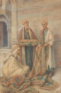 Vittorio Rappini - A street carpet seller 13 3/4 x 9 3/4in (34.9 x 27.8cm)