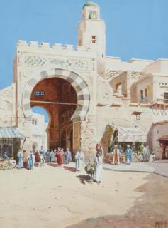 Vittorio Rappini - Arabs at the entrance to a walled city