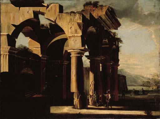 Viviano Codazzi - A capriccio of architectural ruins with figures