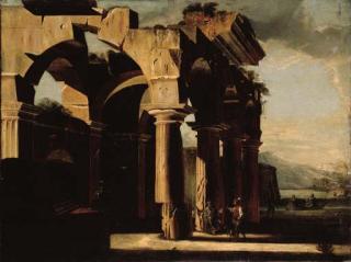 Viviano Codazzi - A capriccio of architectural ruins with figures