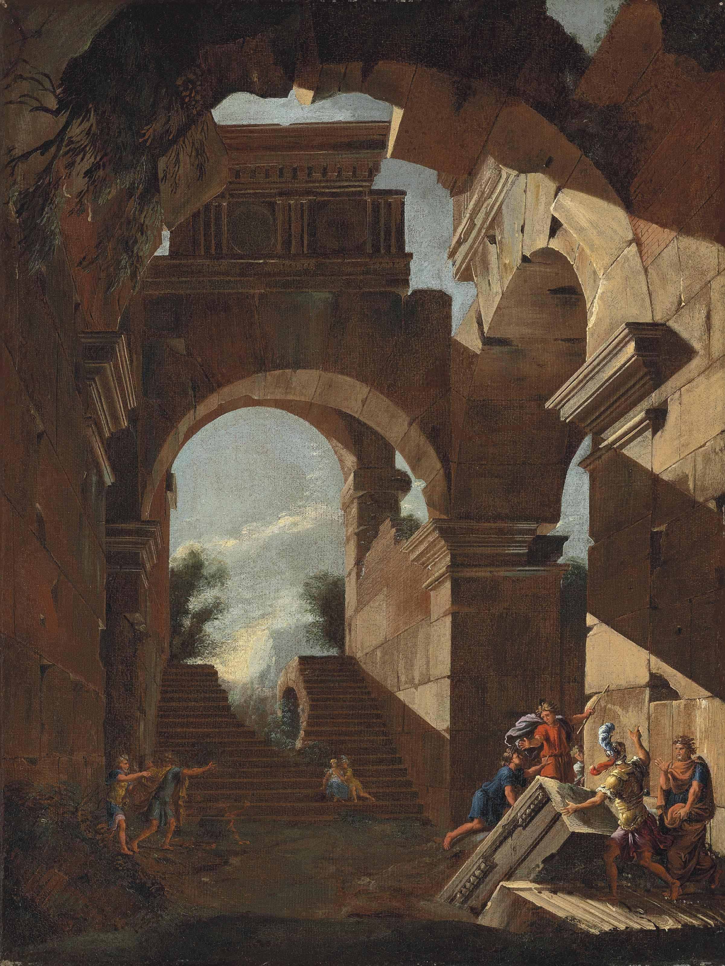 Viviano Codazzi - An Architectural Capriccio With Figures Amongst Ruins