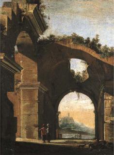 Viviano Codazzi - Veduta prospettiva di un edificio diruto, con due astanti vestiti alla moda orientale