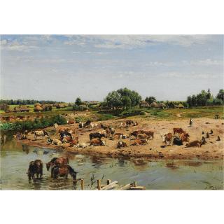 Vladimir Egorovich Makovsky - Cattle By The River