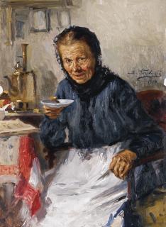 Vladimir Egorovich Makovsky - Old Lady Drinking Tea